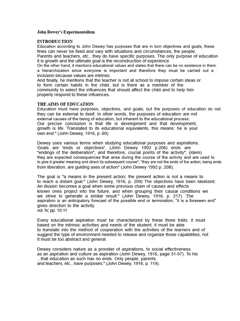 John Dewey's Educational Experimentalism | PDF | Philosophy Of ...