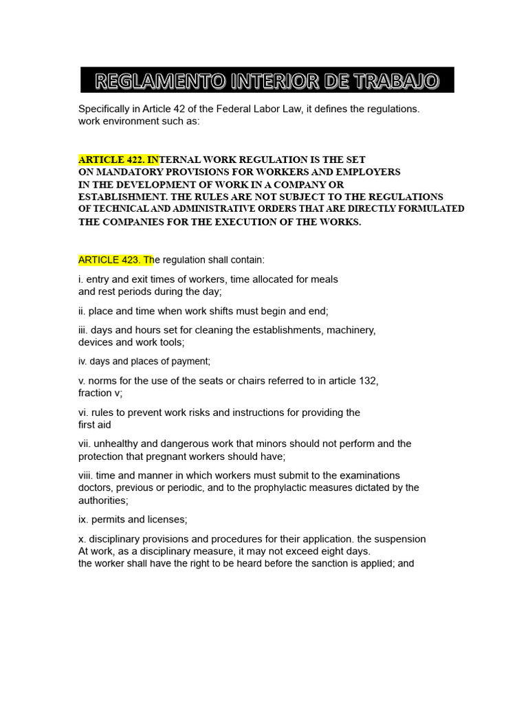 Internal Work Regulations (Mexico) | PDF | Employment | Labor