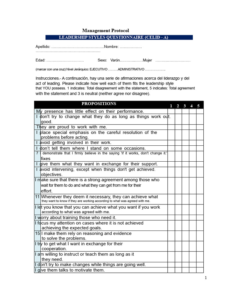 Leadership Styles Questionnaire Guide | PDF | Cognition | Psychology