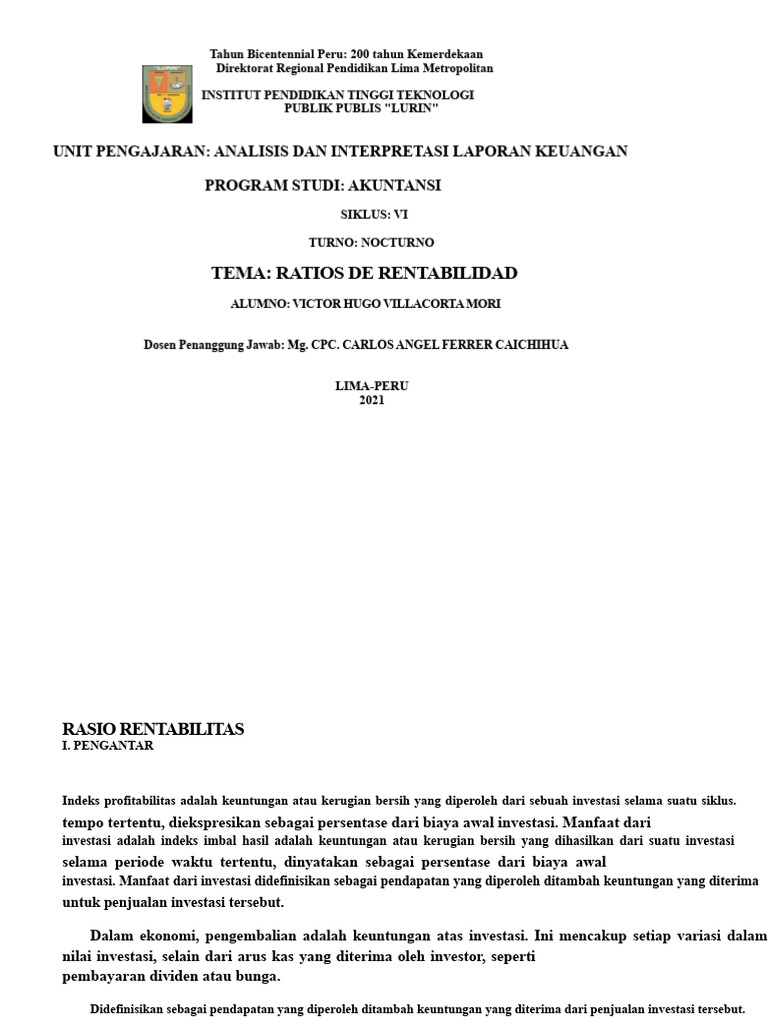 Analisis Rasio Rentabilitas Perusahaan | PDF