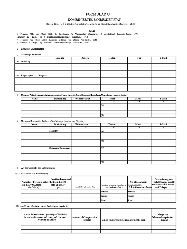 Formular U Jahresrückgaben Excel-Format | PDF