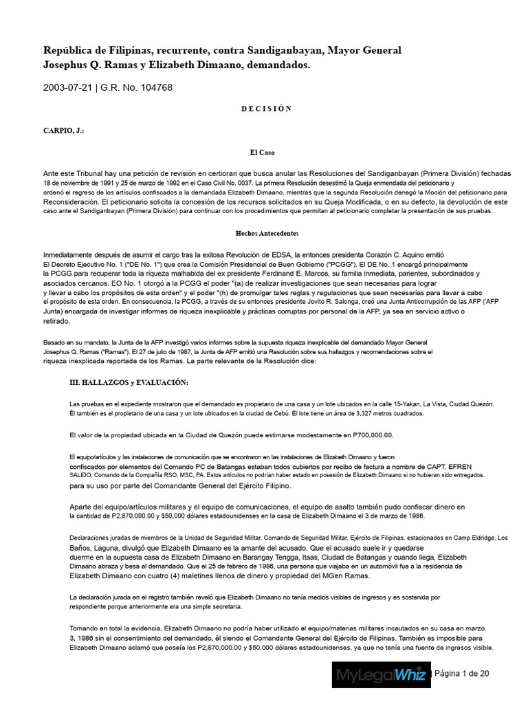República Contra Sandiganbayan 407 SCRA 10 | PDF | Constitución ...