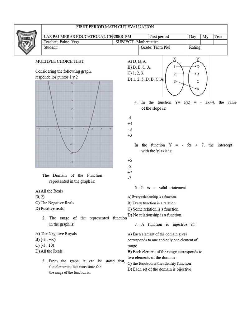 Functions Exam | PDF | Function (Mathematics) | Multiple Choice
