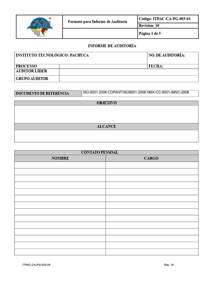 Formato de Informe de Auditoría ISO 9001 | PDF