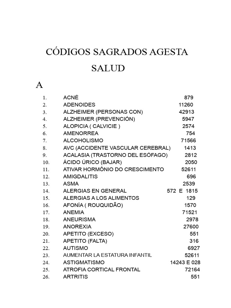Códigos Sagrados para Salud y Enfermedades | PDF | Enfermedades y ...