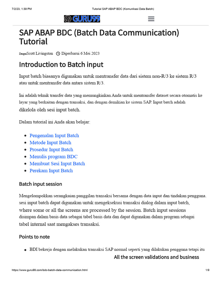 Tutorial SAP ABAP BDC untuk Input Batch | PDF