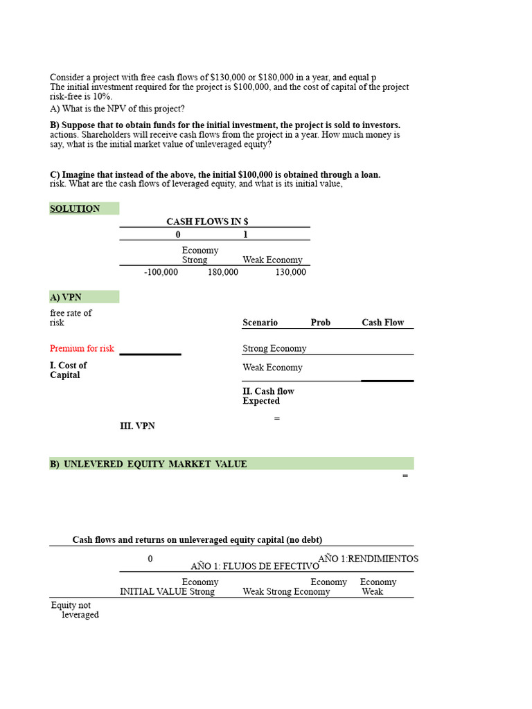 NPV and Equity Valuation Analysis | PDF | Leverage (Finance) | Equity ...