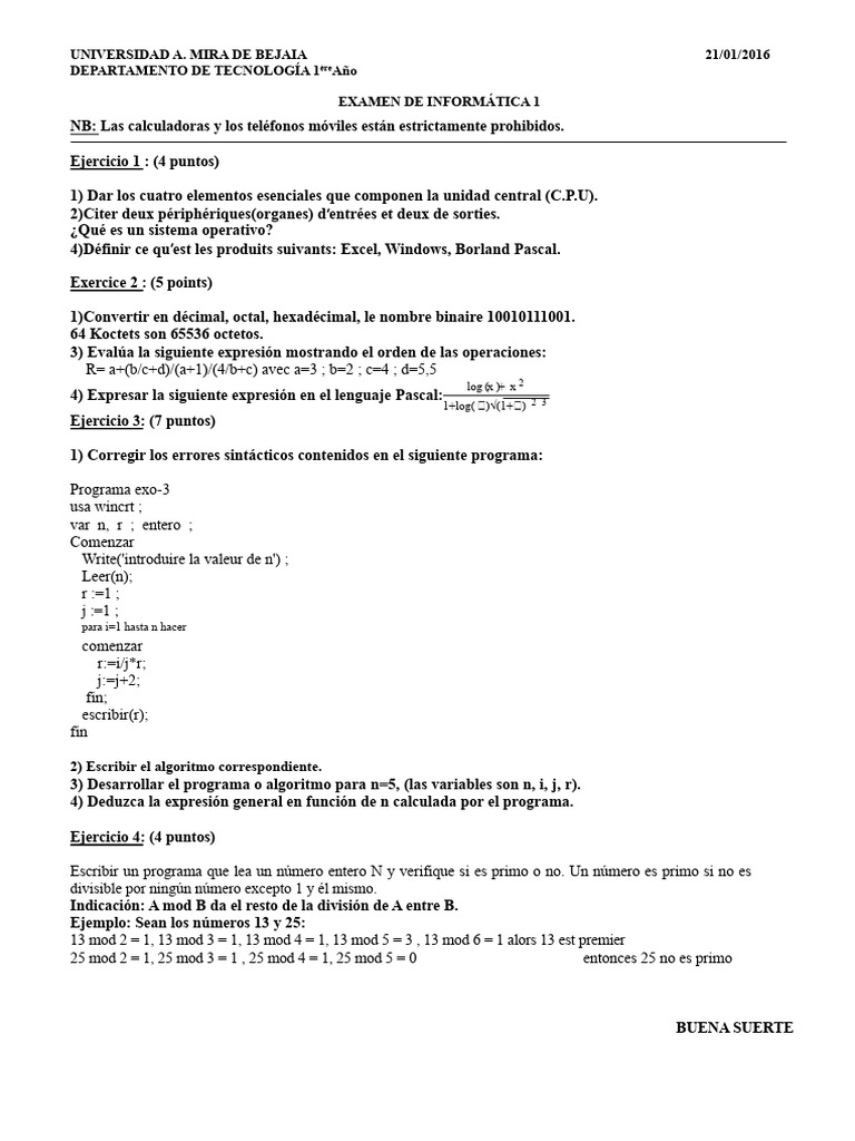 Examen de Informática: Ejercicios y Correcciones | PDF | Ingeniería de ...