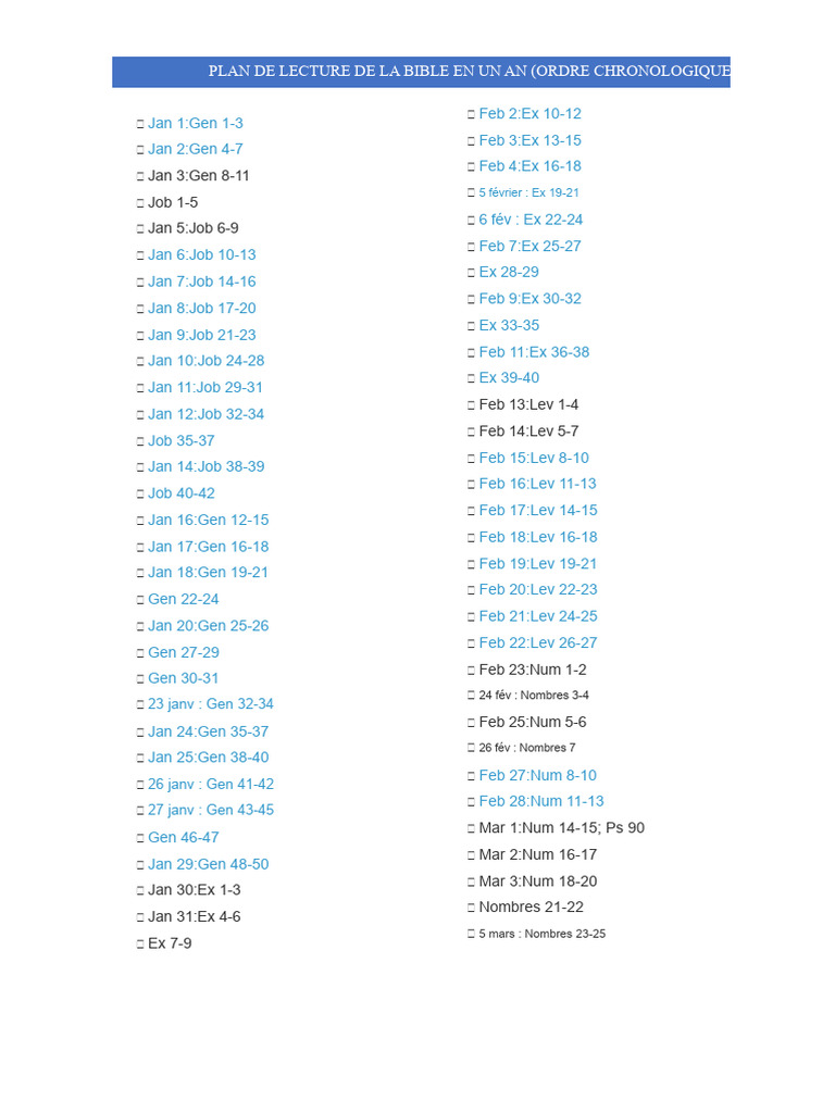Lecture Chronologique de la Bible en 1 An | PDF | Livres de l'ancien ...