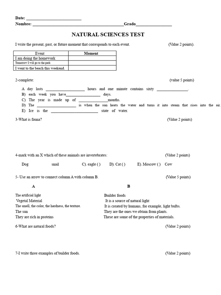 Natural Science Test | PDF