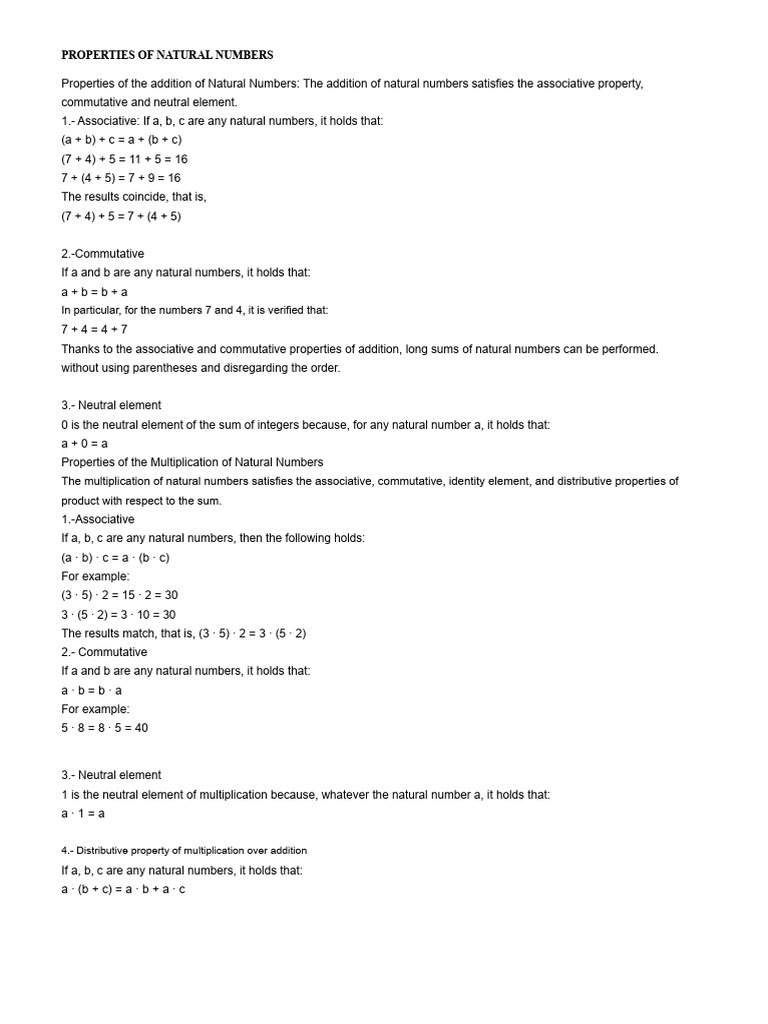 Properties of Natural Numbers Explained | PDF | Division (Mathematics ...