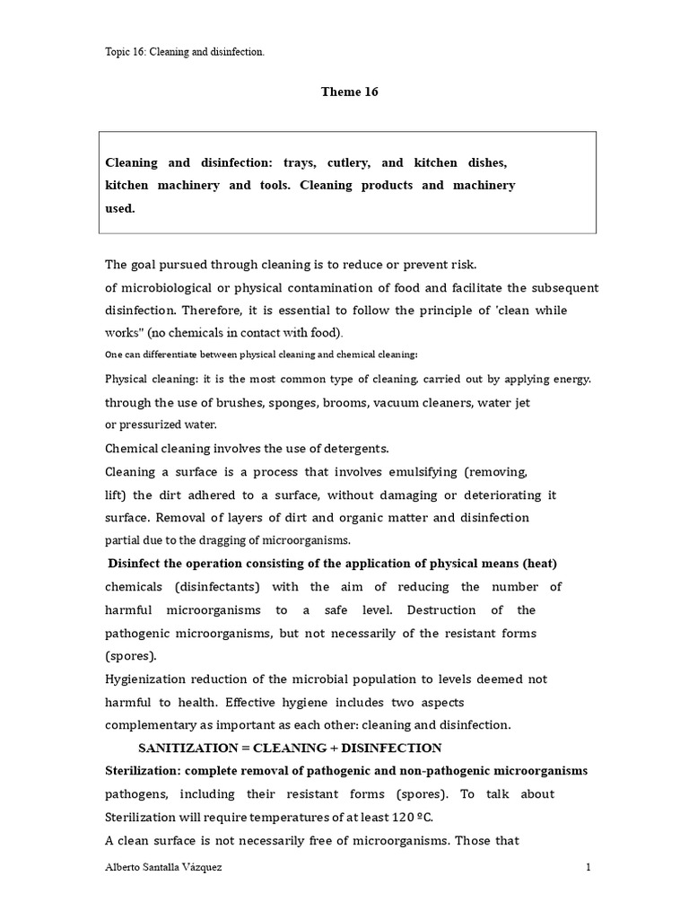 Cleaning and Disinfection in Kitchens | PDF | Disinfectant | Surfactant