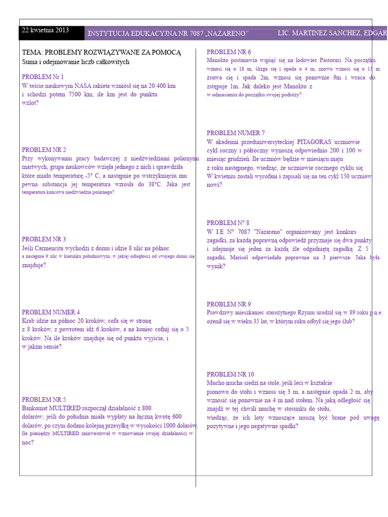 Liczby Całkowite Problemy Pierwsza Klasa Średnia | PDF