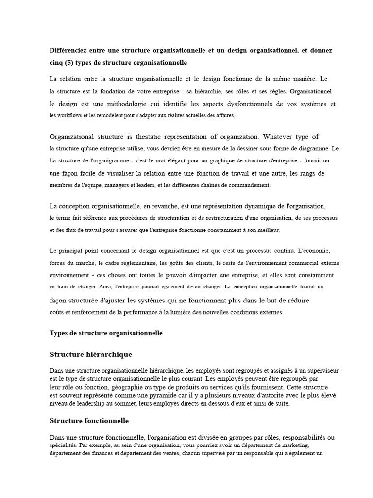 Types de structures organisationnelles expliqués | PDF | Business ...