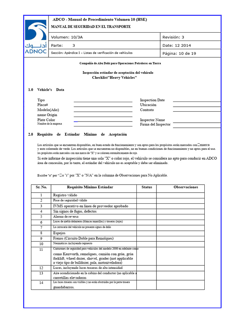 Checklist de Seguridad Vehicular ADCO | PDF | Camión | Vehículos