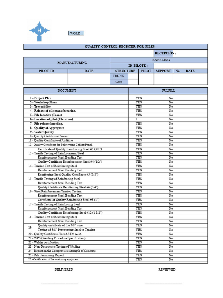 Quality Control Inspection of Piles | PDF | Concrete | Welding