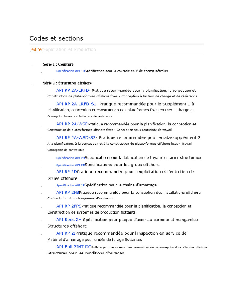Codes Et Sections API | PDF | Forage | Puits de pétrole