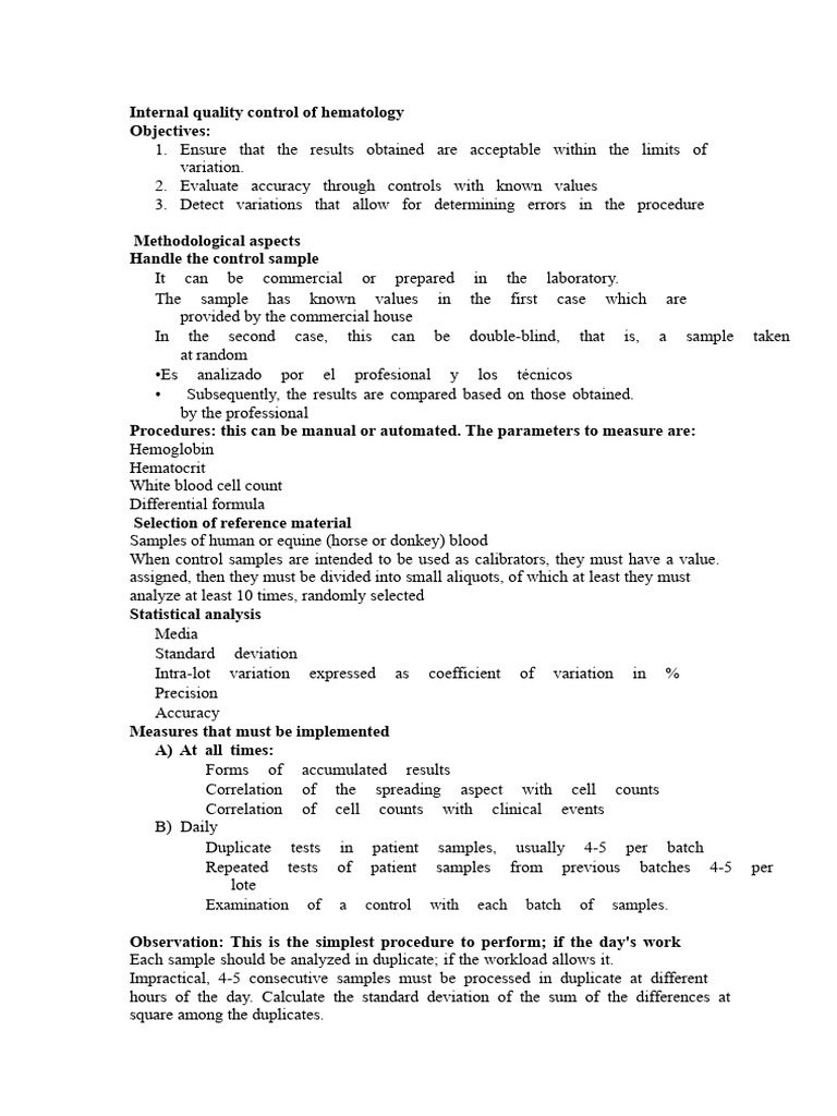 Internal Quality Control of Hematology | PDF | Accuracy And Precision ...