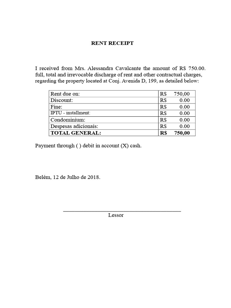 Rent Receipt for Property Payment | PDF