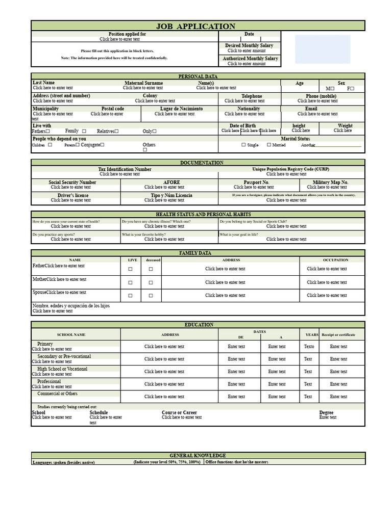 Job Application Form Template | PDF