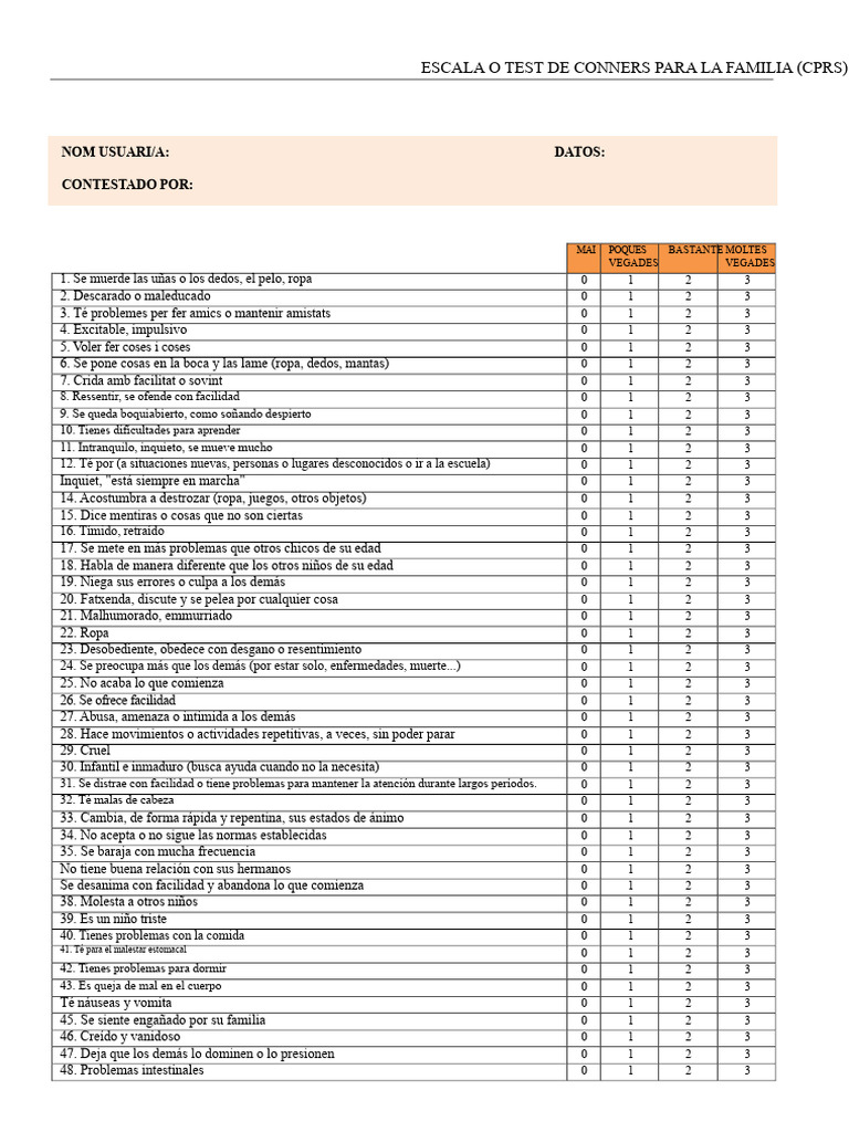 Test Conners para Evaluar Comportamiento Infantil | PDF