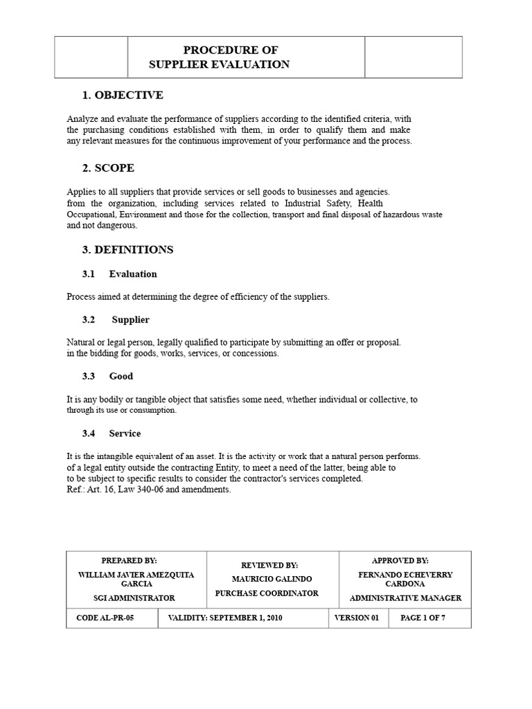 Supplier Evaluation Procedure Guide | PDF | Supply Chain | Evaluation