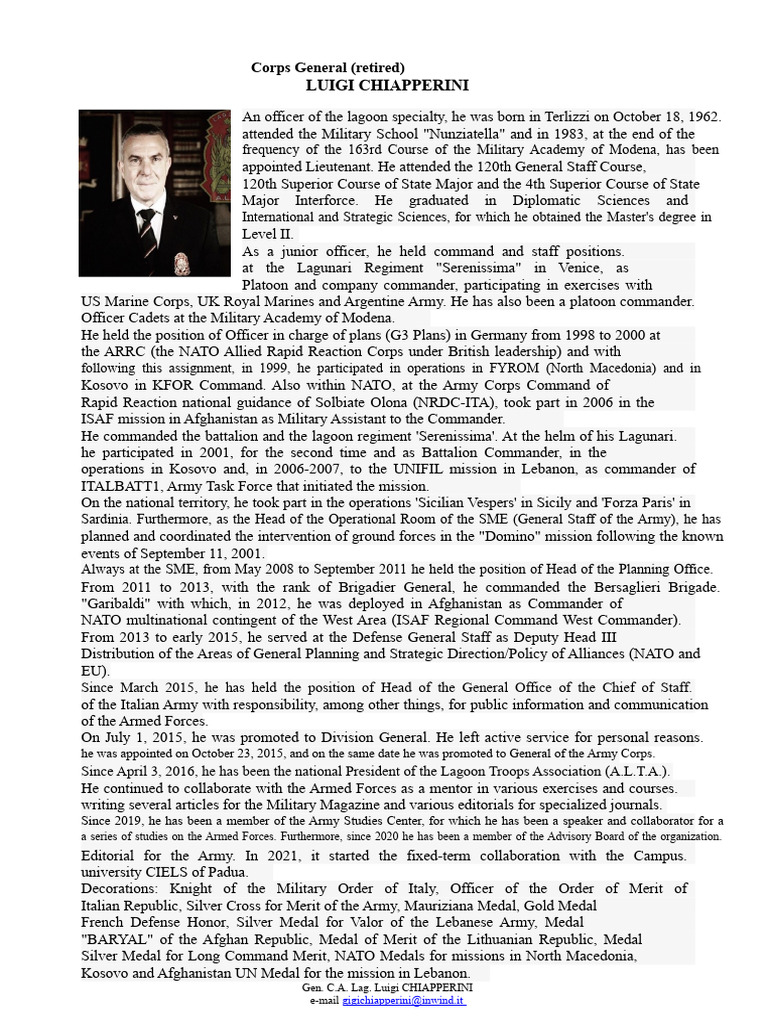 General Luigi Chiapperini's Military Career | PDF | Military ...