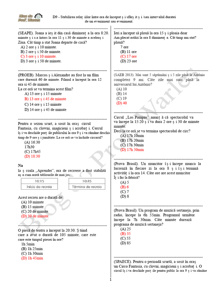 D9 (Clasa A V-A - Mat.) - Blogul Prof. Warles | PDF