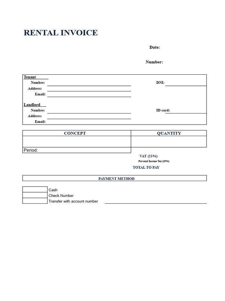 Rental Invoice Template for Tenants | PDF