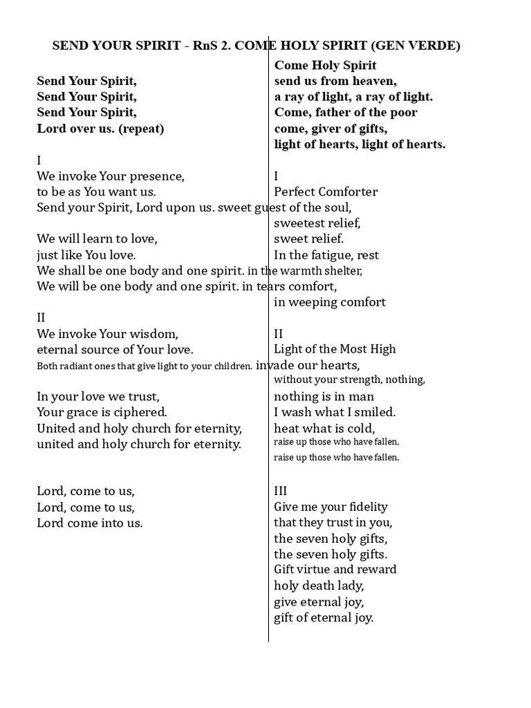 Chants Invoking The Holy Spirit | PDF | God In Christianity | Holy Spirit