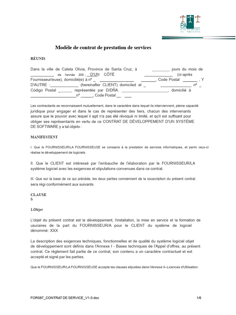 Modèle de contrat de services informatiques | PDF | Logiciel | Test de ...