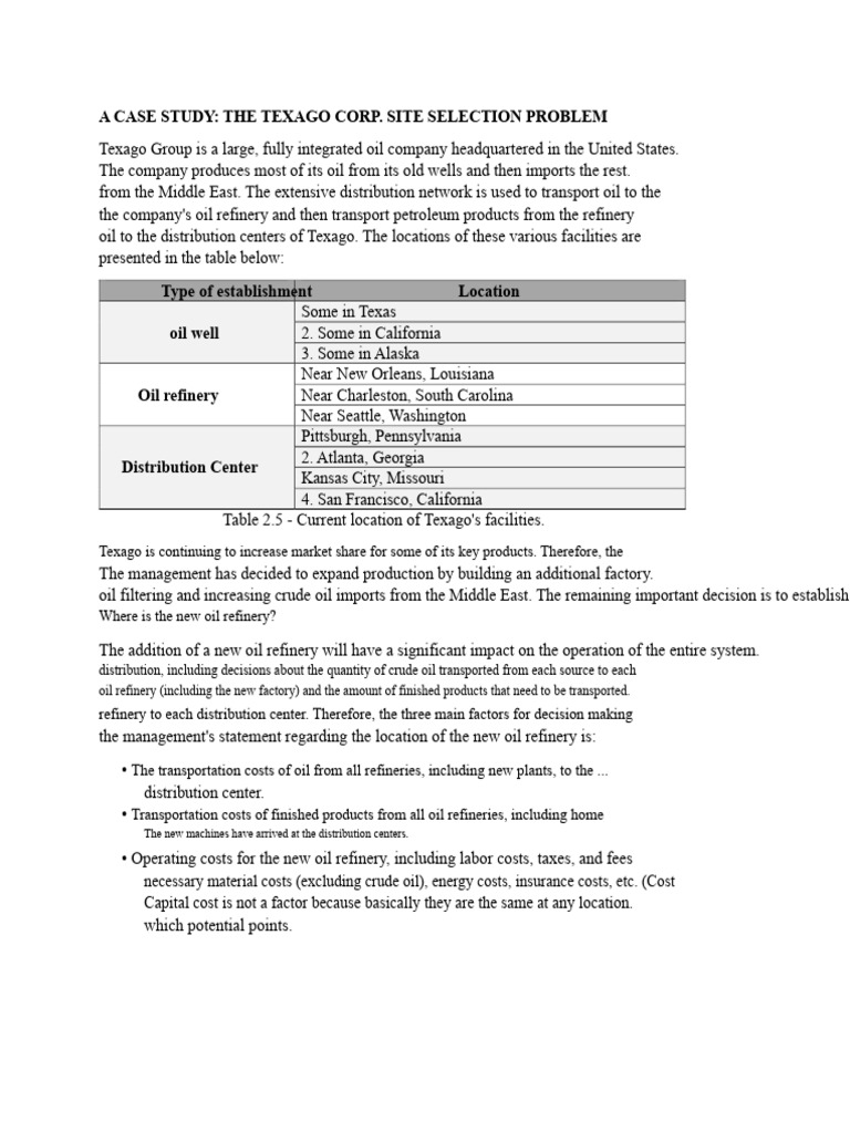 Texago Case Study | PDF | Oil Refinery | Petroleum