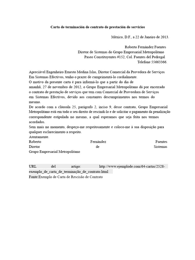 Carta de Rescisão de Contrato de Serviços | PDF