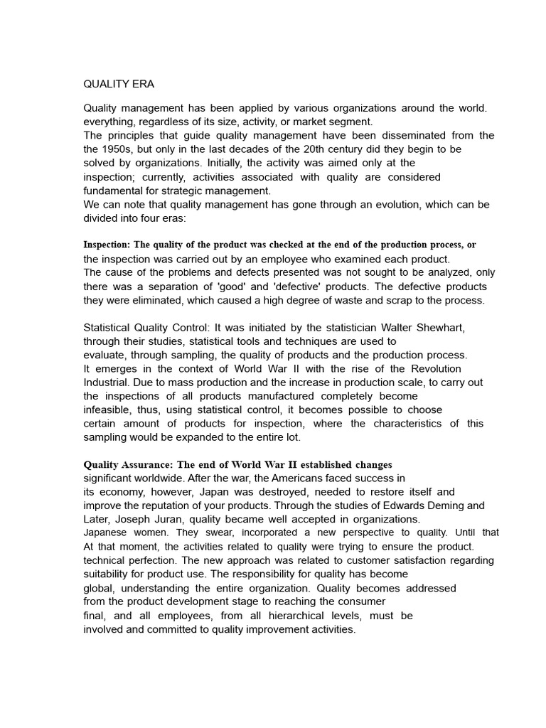 Evolution of Quality Management Eras | PDF | Quality (Business ...