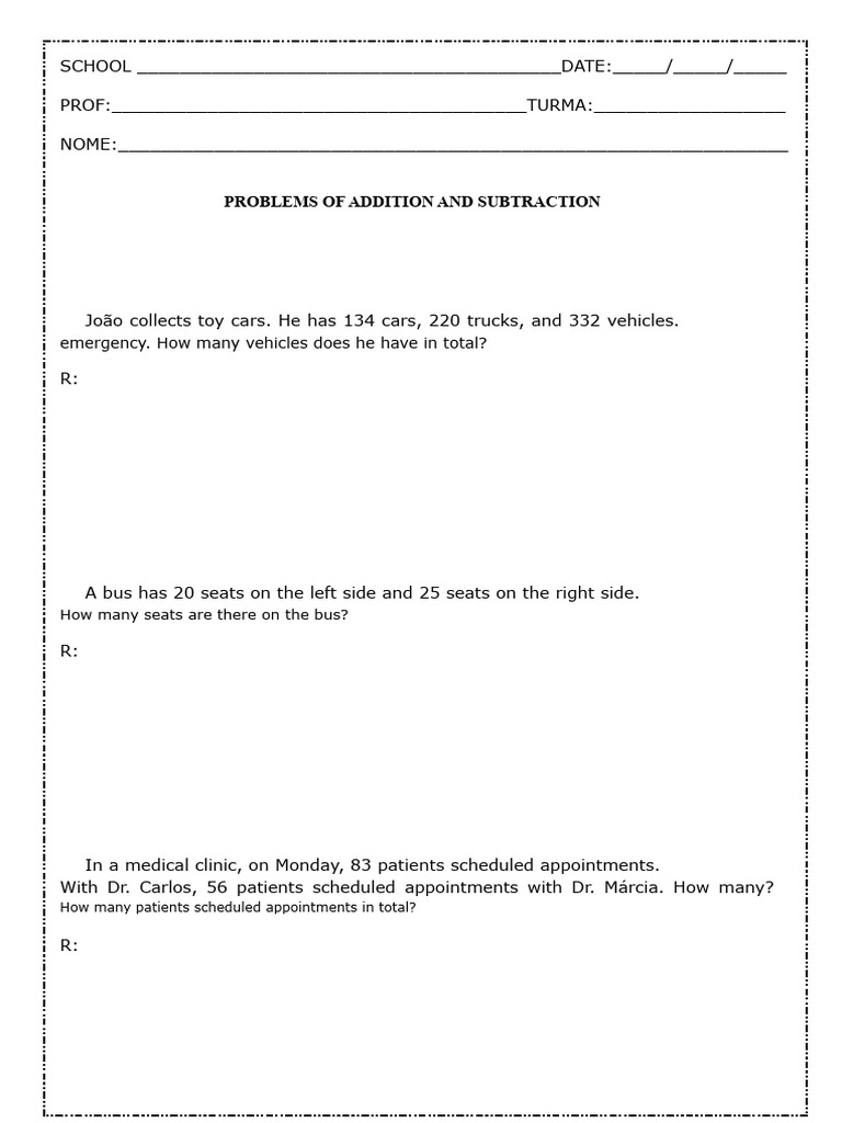 Addition and Subtraction Problems | PDF