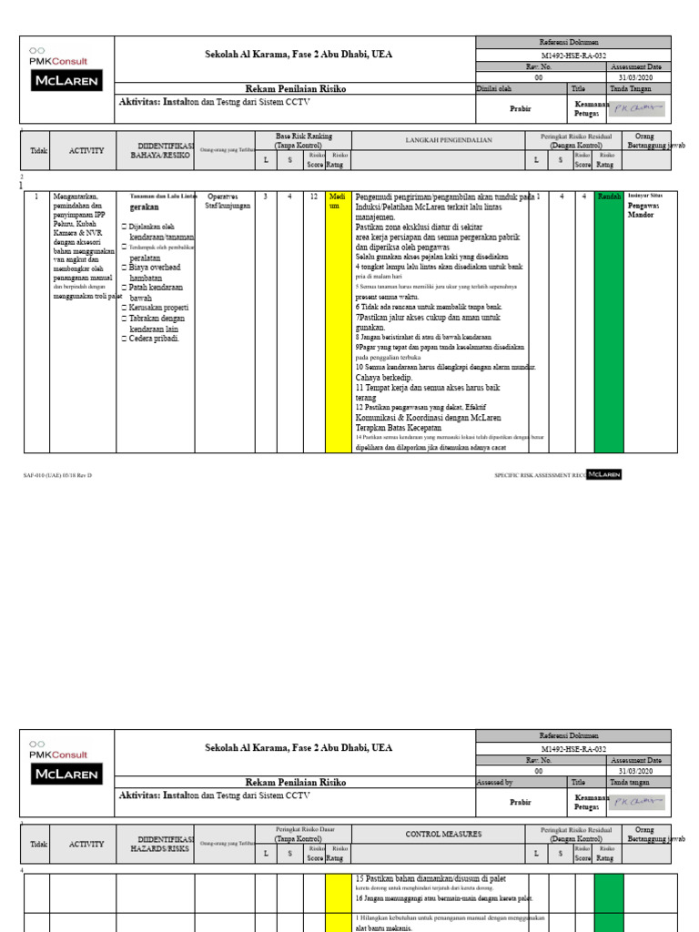 Penilaian Risiko Instalasi CCTV Abu Dhabi | PDF