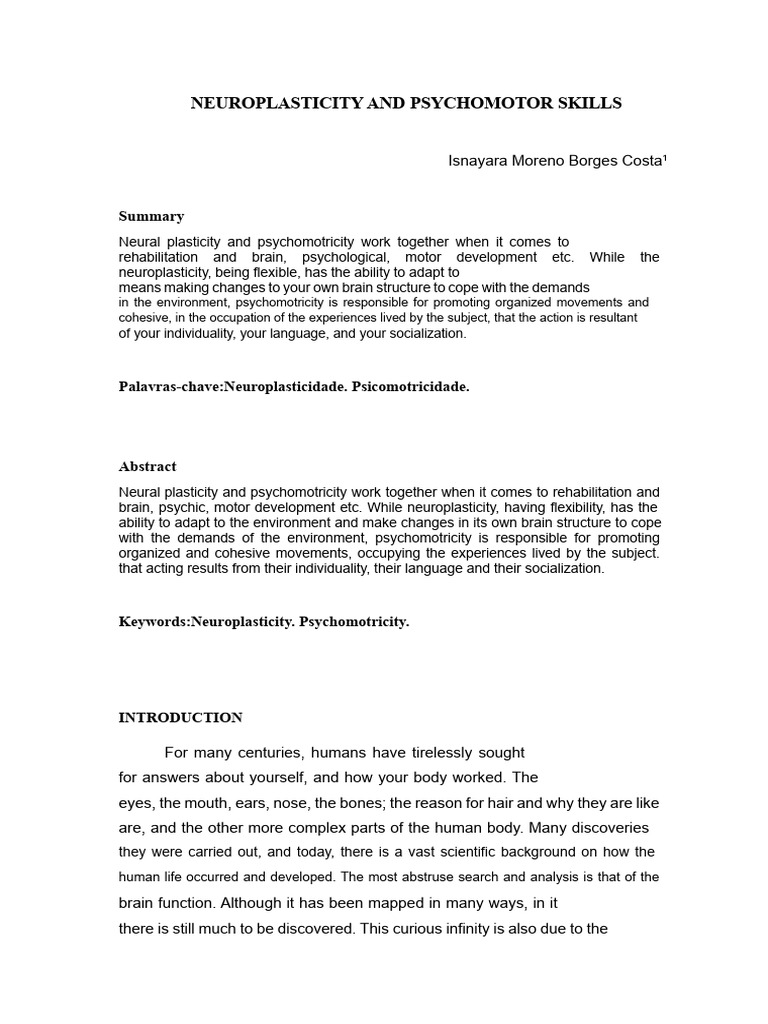 Neuroplasticity and Psychomotor Skills | PDF | Neuroplasticity | Brain
