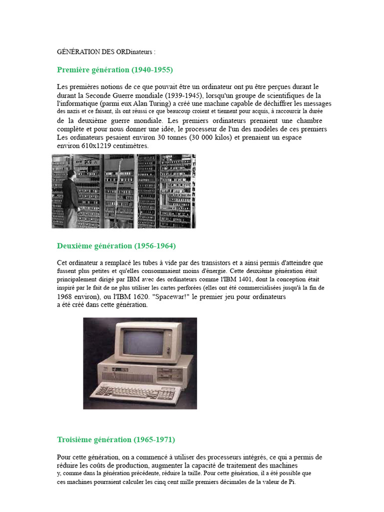 Évolution des ordinateurs : 6 générations | PDF | Microprocesseur ...