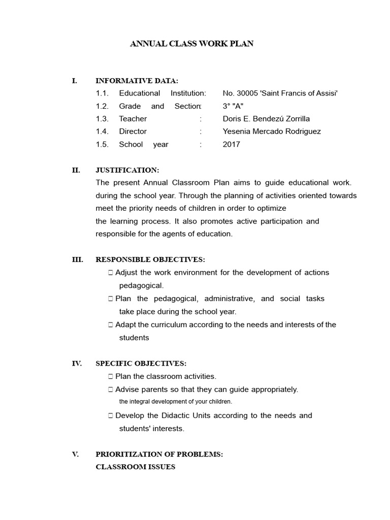 Annual Classroom Work Plan 2017 | PDF | Pedagogy | Communication