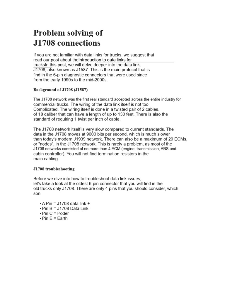 J1708 Data Link Troubleshooting Guide | PDF | Power Supply | Electrical ...
