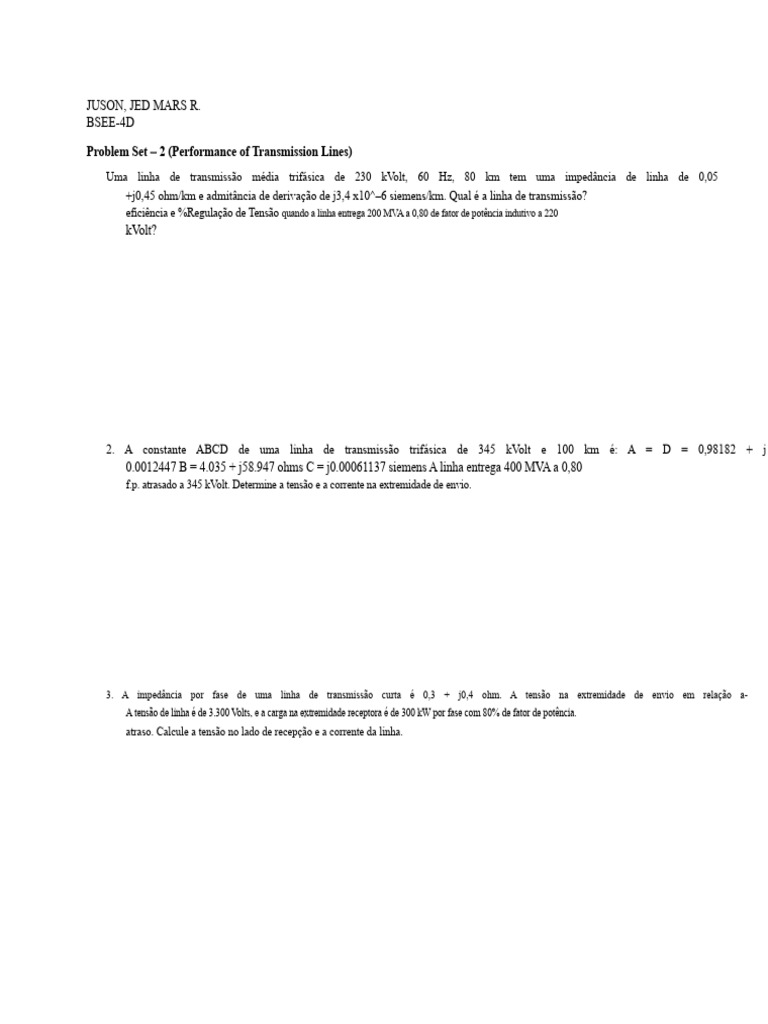 Desempenho de Linhas de Transmissão Elétrica | PDF