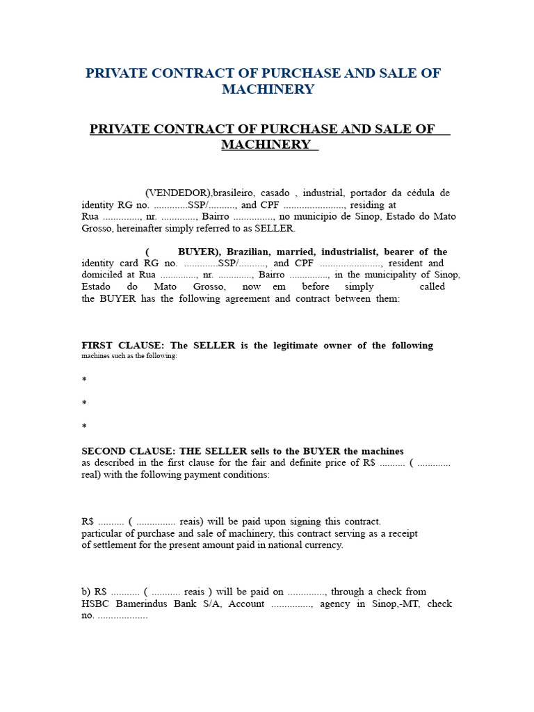 Private Machinery Purchase Contract | PDF | Business | Private Law