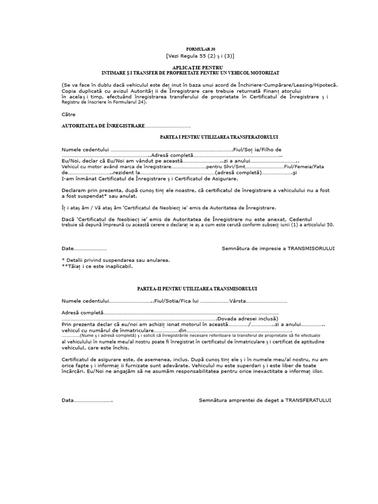 Formularul 30 - Rto | PDF