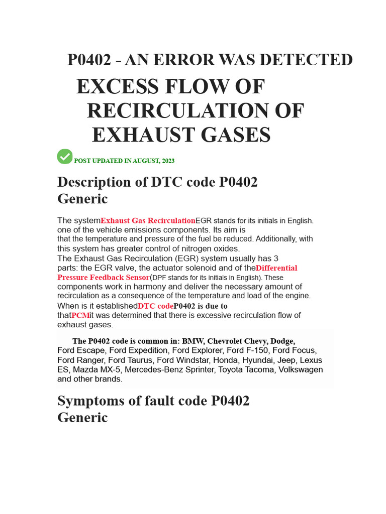 Understanding DTC Code P0402: EGR Issues | PDF