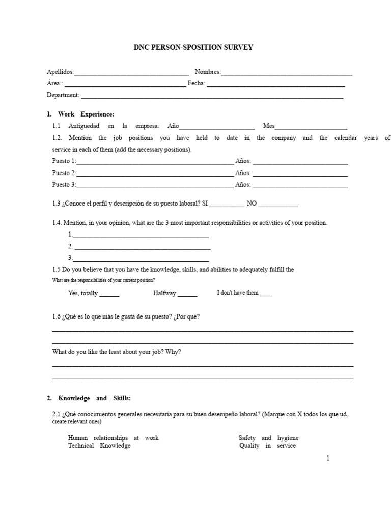 DNC Employee Position Survey Form | PDF | Cognition | Psychology