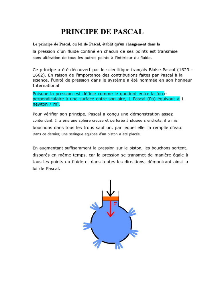 Principe de Pascal et ses applications | PDF | Pascal (Unité) | Pression