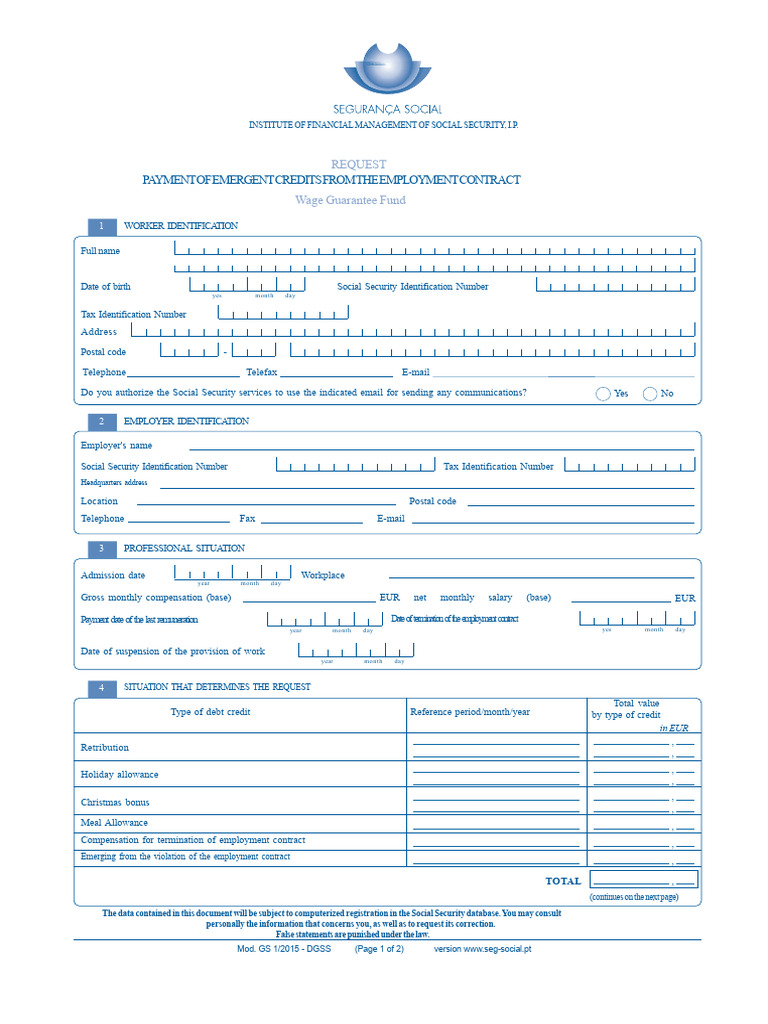 Emergent Credit Payment Request Form | PDF | Identity Document | Social ...