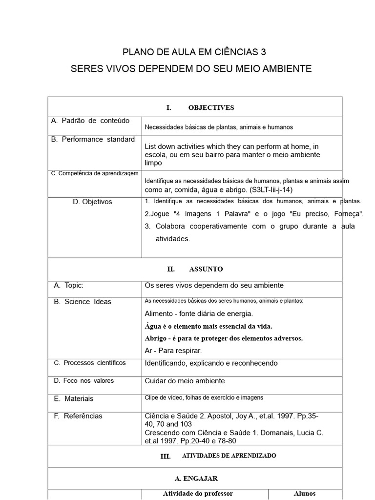 Plano de Aula em Ciências 3 | PDF | Plantas | Ambiente natural