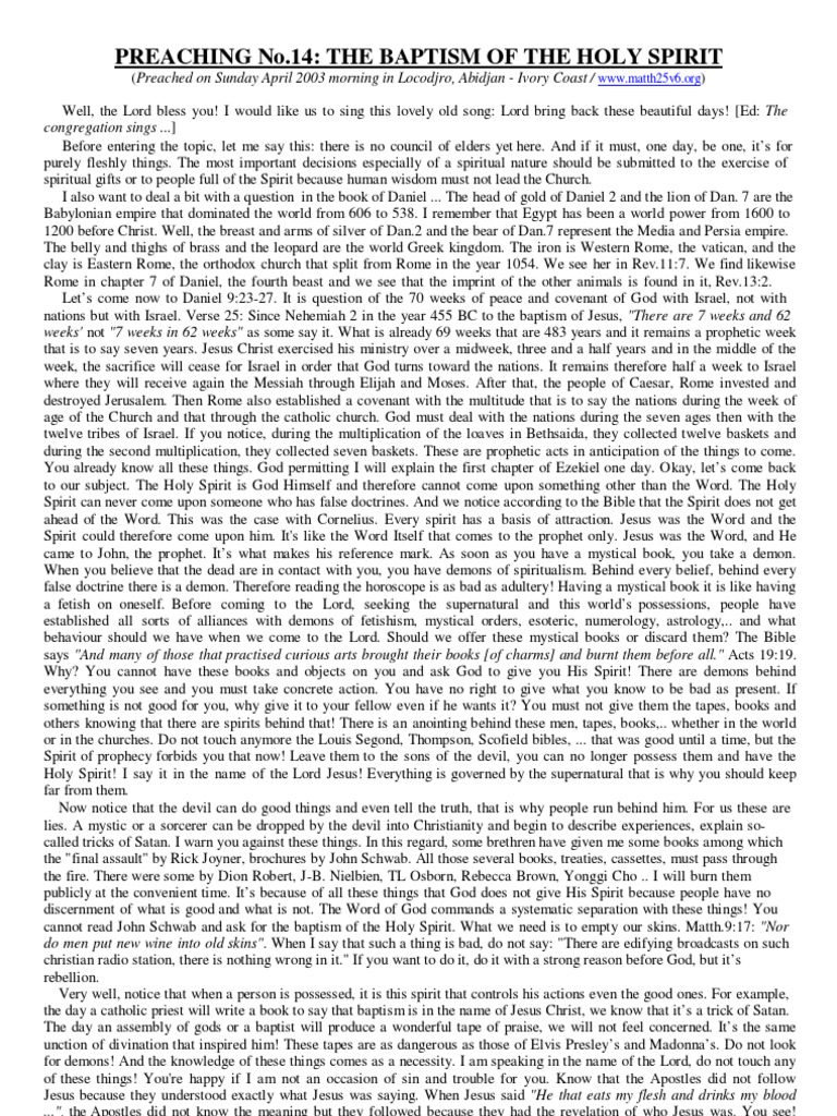Preach 14 The Baptism of The Holy Spirit | PDF | Book Of Daniel | Jesus