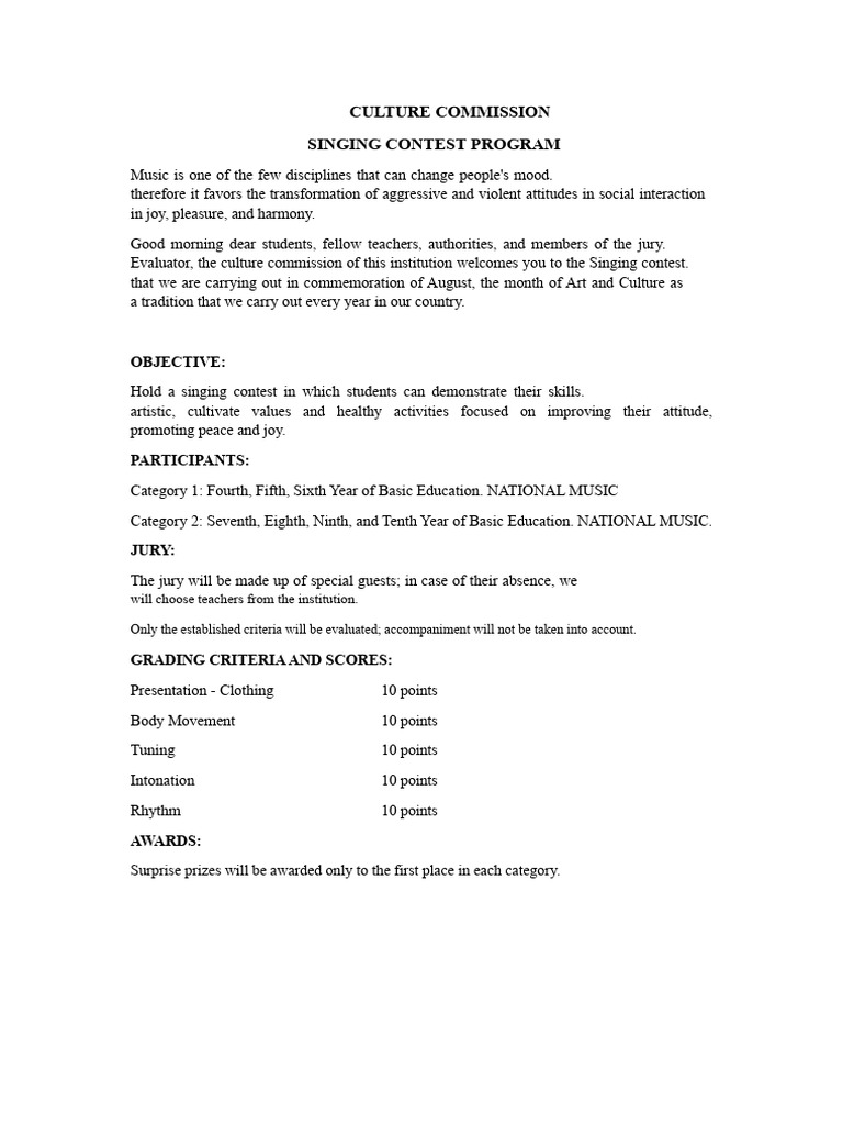 Annual Singing Contest Program | PDF | Musicology